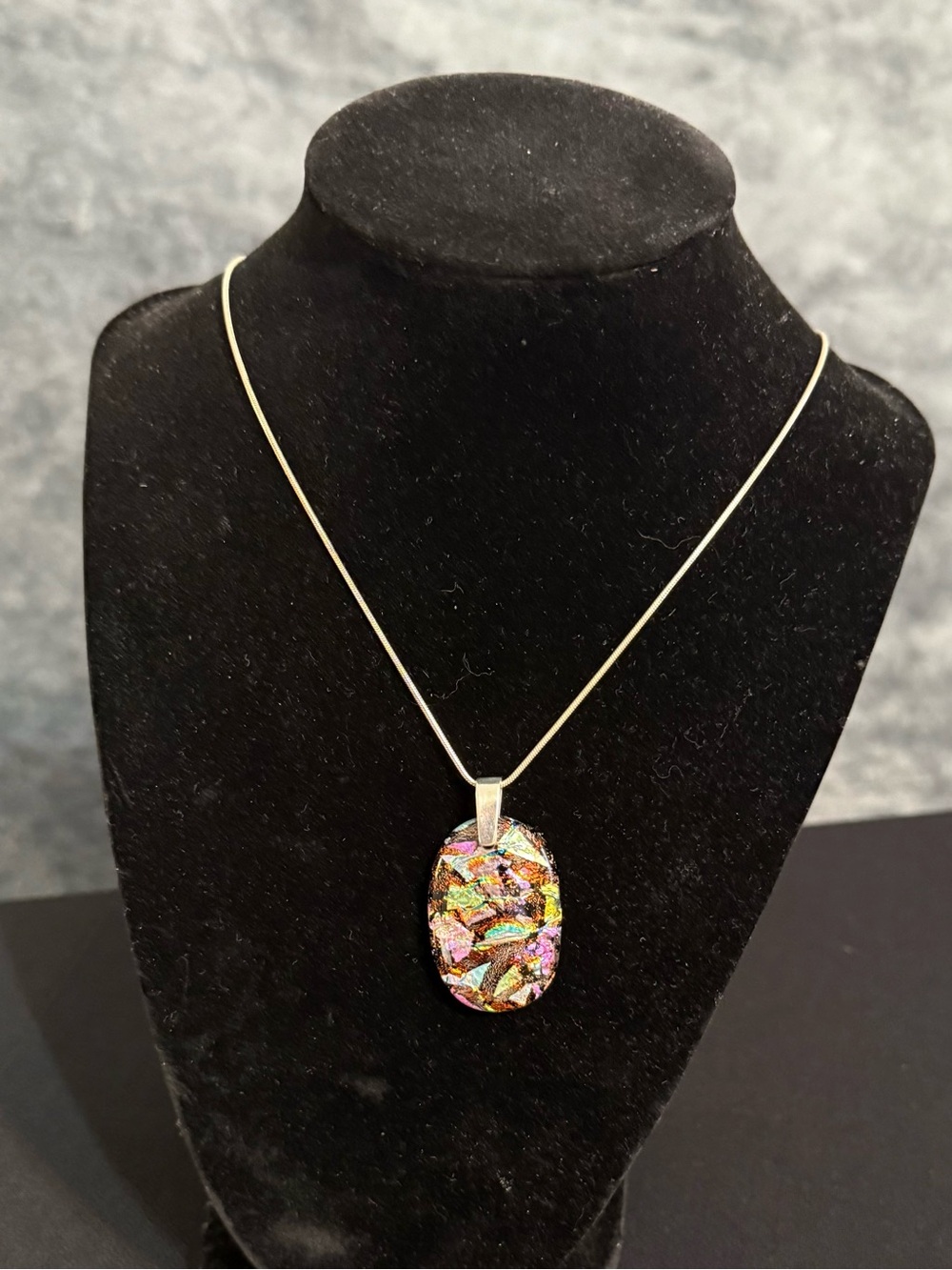925 Sterling Silver Dichroic Glass Pendant Necklace
